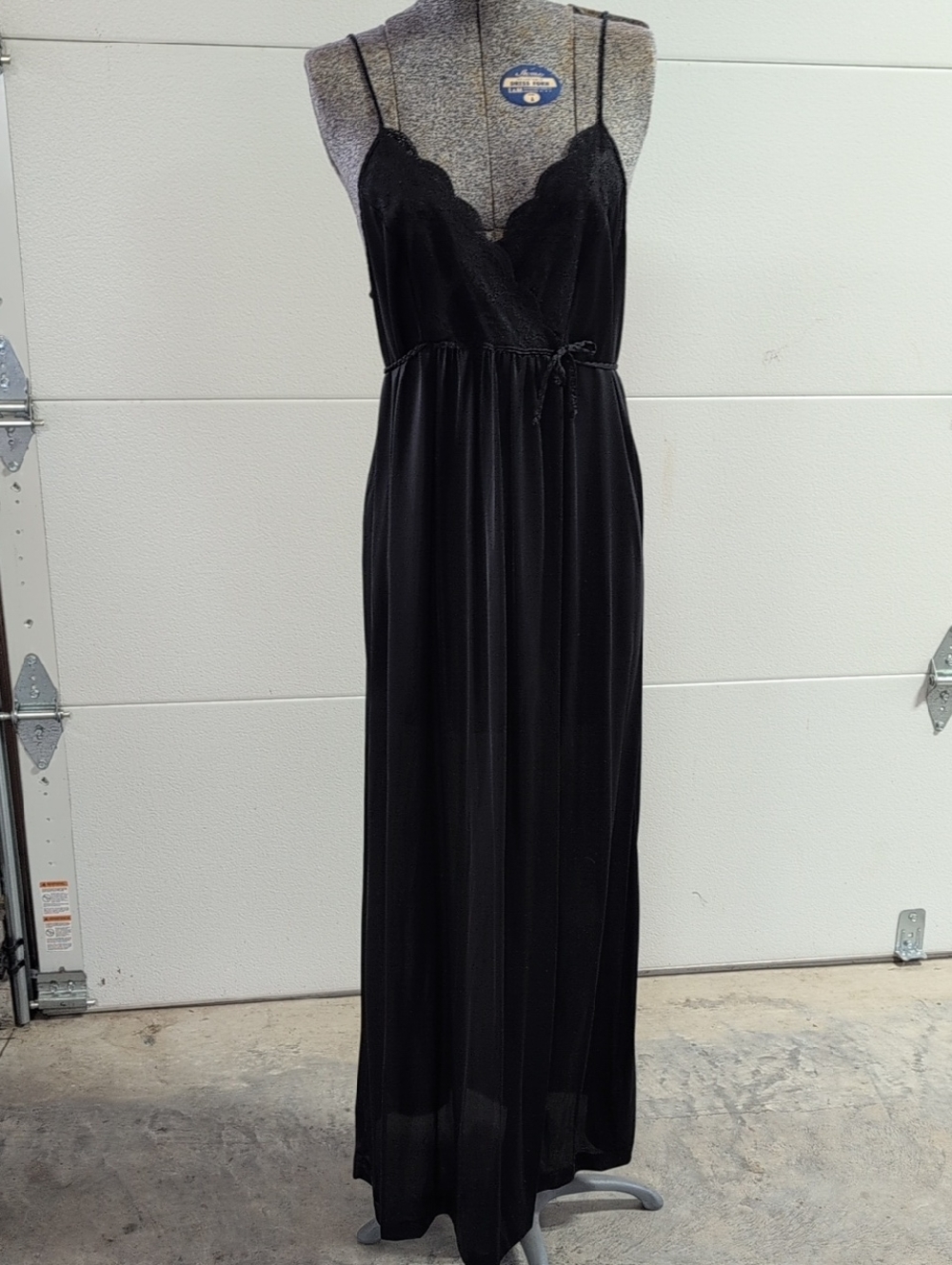 Vintage Black Women's Nylon Nightgown Lace Trim Medium Gilead Full Length